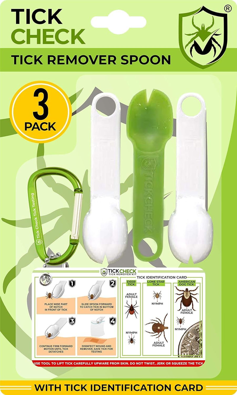 TickCheck Tick Remover Spoon - 3 Pack of Lightweight Tick Remover Tools with Free Tick ID Card & Carabiner (2 Sets, 3 Spoons)