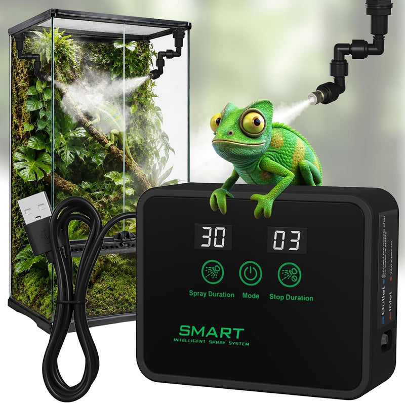 Reptile Mister, Automatic Reptile Misting System with Timer, 360°Adjustable Spray Nozzles, Humidifier for Amphibians Ter