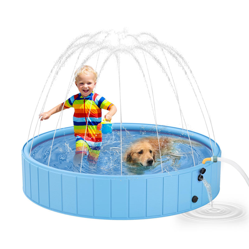 YSJILIDE Dog Pools for Large Dogs, 2-in-1 Sprinkler Pool for Kids Non-Slip Dog Swimming Pool for Outdoor Backyard Kids Dogs Ducks and Pet Baths 48