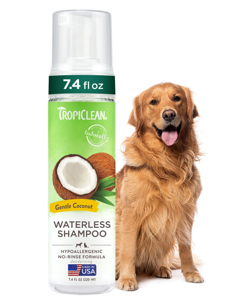 TropiClean Hypoallergenic Waterless Dog Shampoo | Dry Shampoo for Allergies & Sensitive Skin | Safe for Cats | Puppies & Kittens | No Rinse | 7.4oz