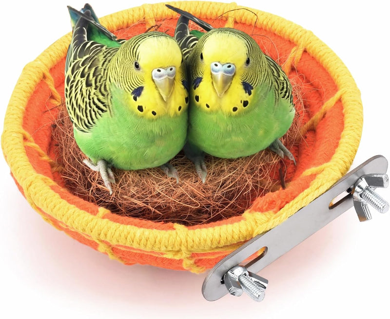 KATUMO Bird Nest, 5.3in Parrot Breeding Nest Bed with Natural Coconut Fiber Bedding for Budgie, Parakeet, Cockatiel, Conure, Lovebird, Canary, Finch, Small Birds