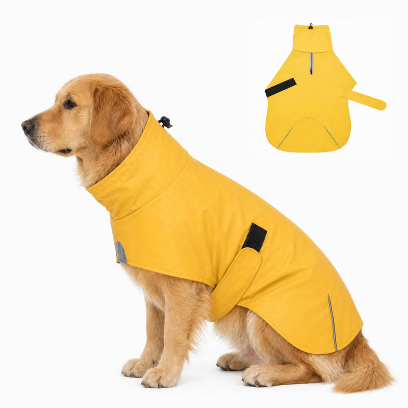 SKIPGEAR PU Dog Raincoat, Non-Toxic & Odorless Waterproof Vest, Adjustable High Neck and Hook & Loop Belly Closure for Rainy Potty Breaks & Wet Weather Outdoor Walks (Yellow, XX-Large)