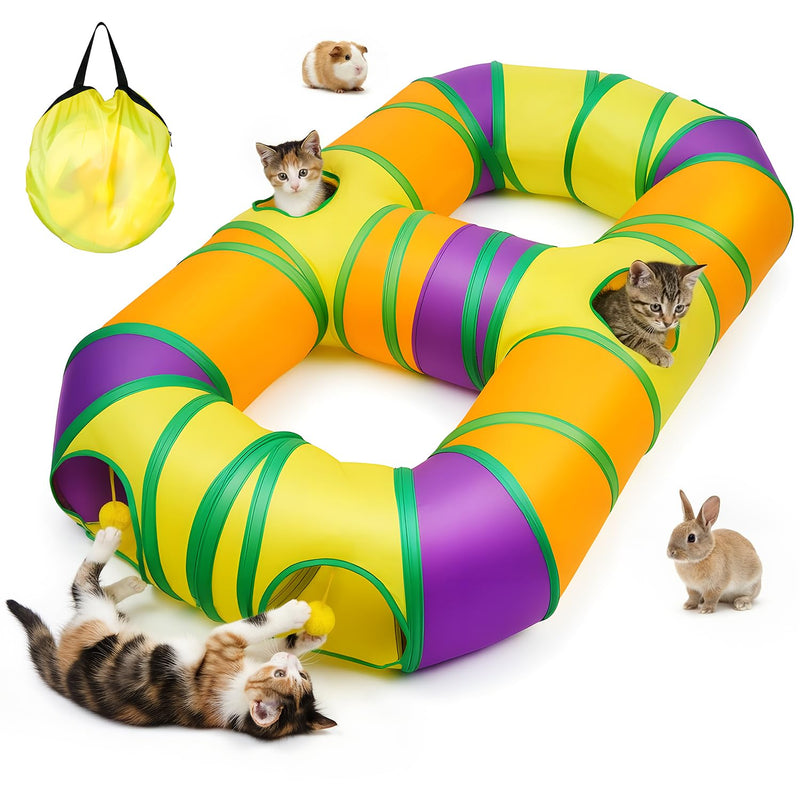Cat Tunnel for Indoor Cats 8-Shaped, Collapsible Cat Playhouse Pet Play Tunnel Tube Maze with Hanging Pom-poms and Interactive Hole for Kitten, Kitty, Puppy, Rabbits, Ferret, Guinea Pig