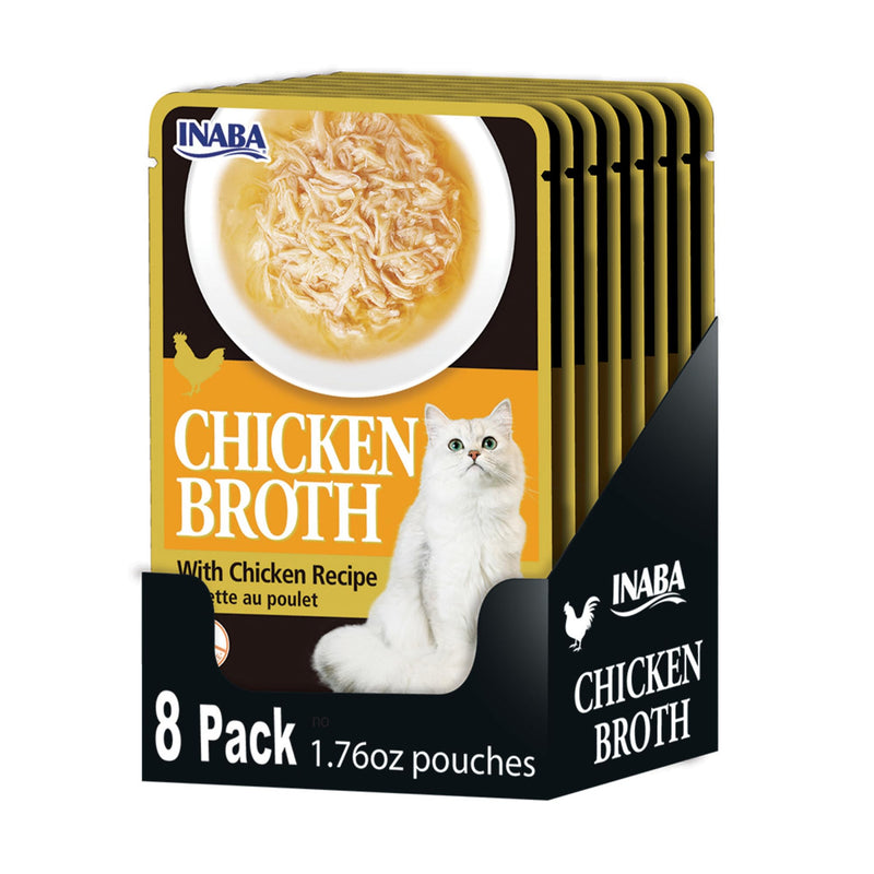 INABA Chicken Broth, Side Dish/Topper for Cats with Vitamin E, 1.76 Ounce Pouch, 8 Pouches Total, Chicken Recipe