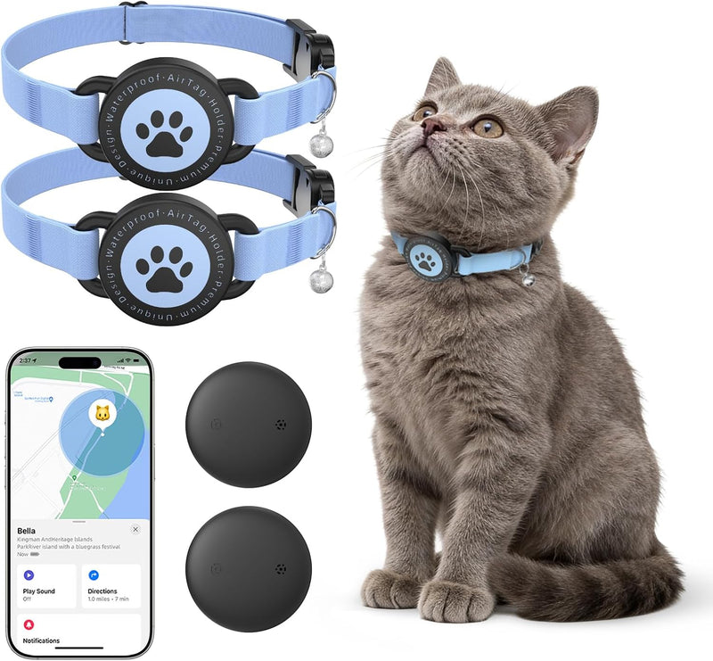 Cat GPS Tracking Collar (iOS & Android), Bluetooth GPS Dog Tracker Blue 2P