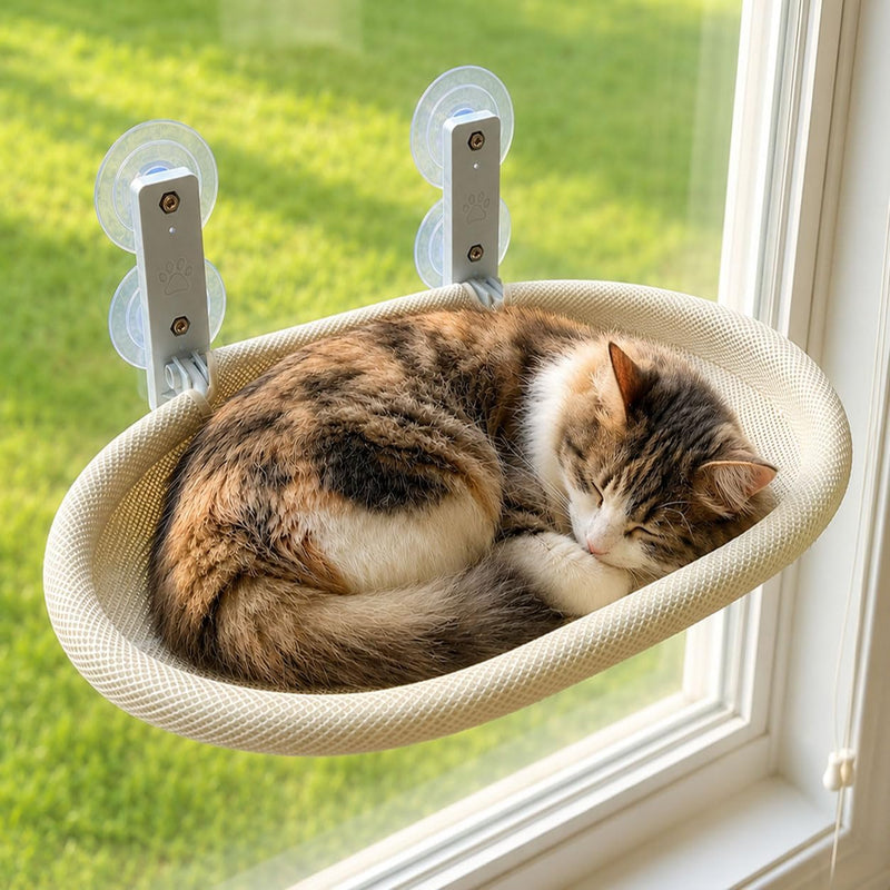 Cat Window Perch for Narrow Windows, Cordless Foldable Hammock Bed with Suction Cups, Breathable Mesh Shelf for Indoor C