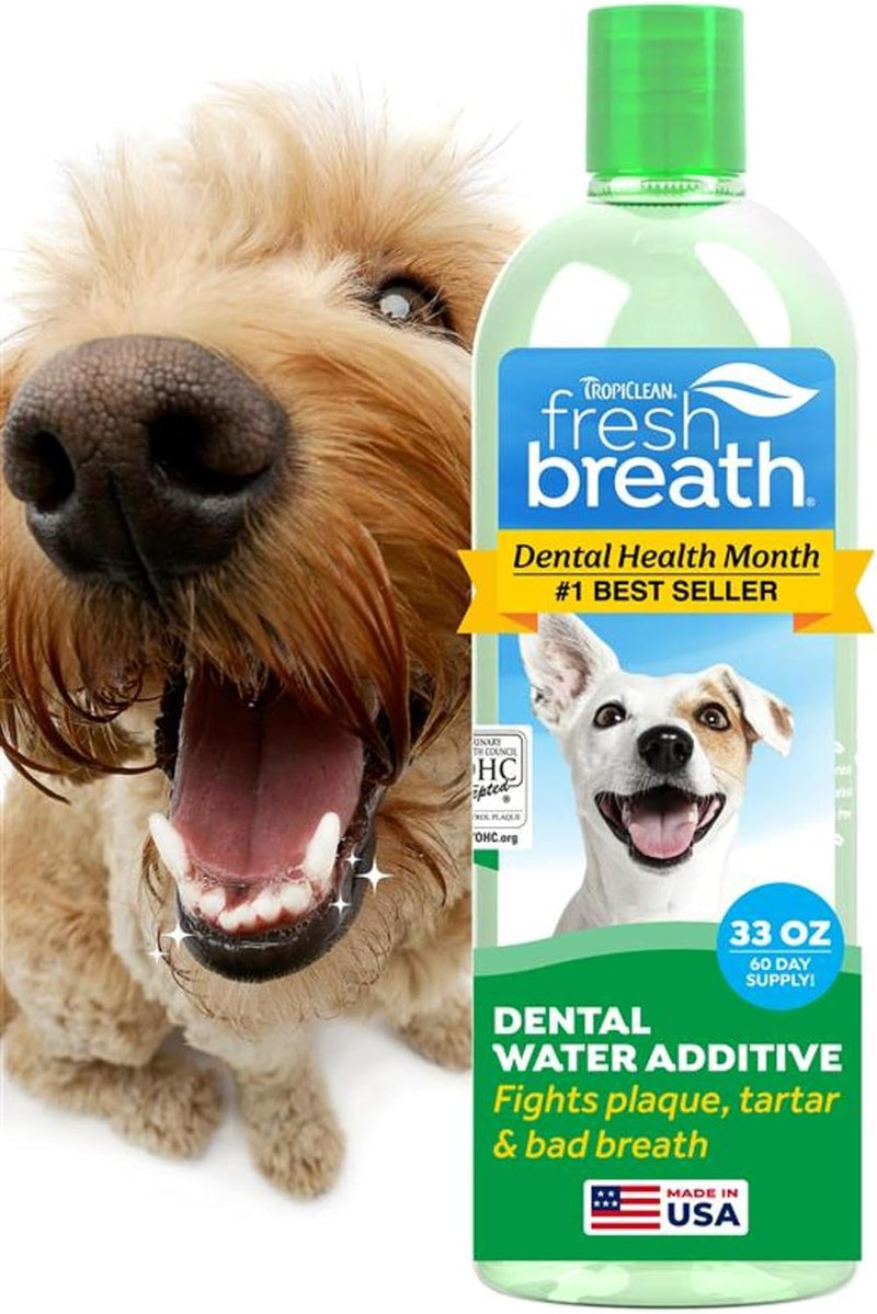 TropiClean Fresh Breath Dental Water Additive, Dog Breath Freshener, 33.8oz