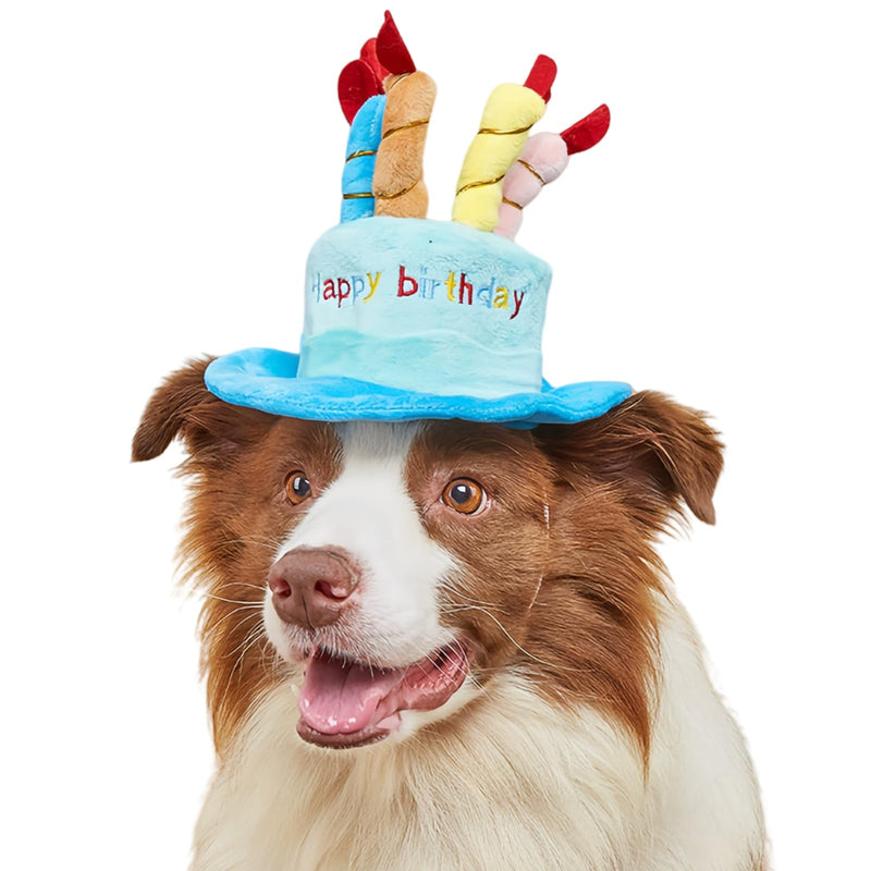Cute Pet Party Hat for Dogs&Cats - Soft Fluffy Birthday Cap with 5 Color Candles (Blue), Adjustable Strap for Halloween,Costume&Photo Shoots,Fits Small to Large Pets,Washable&Comfortable (Blue)