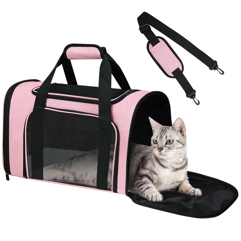 FOORLON Cat Carrier Soft for Pets Up to 15 Lbs, Cat Travel Bag Soft-Sided with Padded Shoulder Strap, Pet Dog Carriers for Small Dogs Travel Puppy Carry Airline Approved, Pink