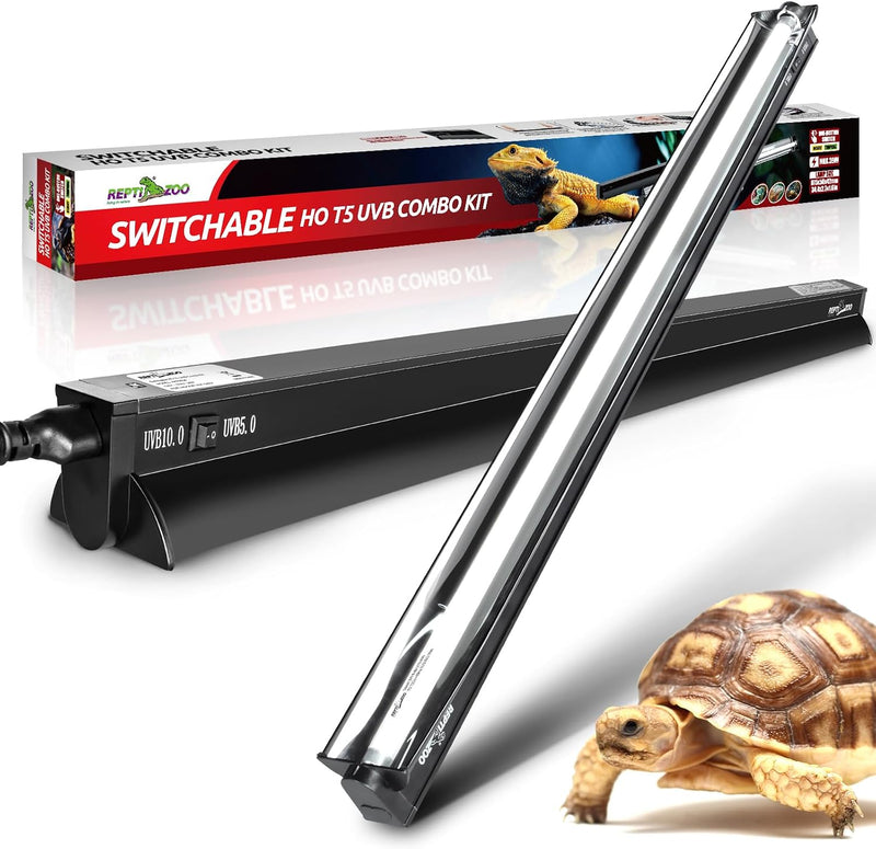REPTI ZOO Switchable UVB Light for Reptiles, 39W T5 UVB Light Combo Kit for Tropical & Desert Reptile, 34