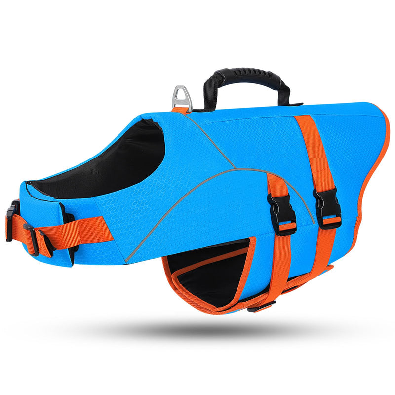 ASENKU Dog Life Jacket for Swimming & Boating, High Buoyancy Dog Life Vest with Rescue Handle, Reflective & Adjustable Fit for Small to Large Dogs (Blue, L)