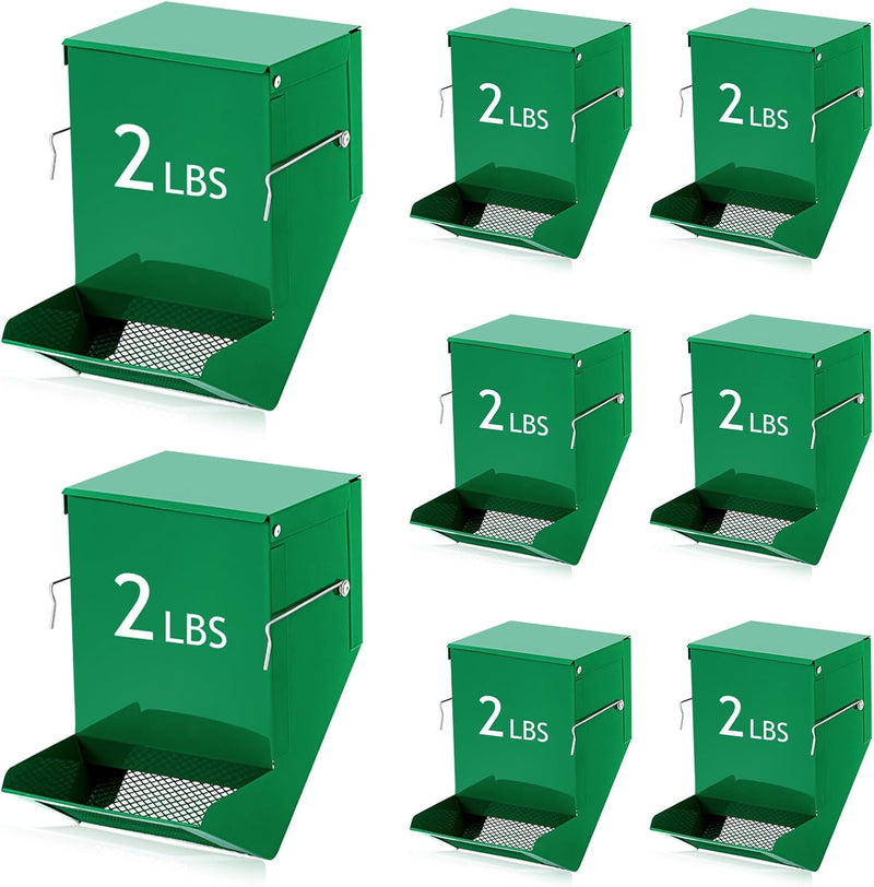 Maxcheck 8 Pcs Rabbit Feeder for Cages Bulk Small Animal Food Dispenser with Lid Metal Rabbit Feeders Outside for Guinea