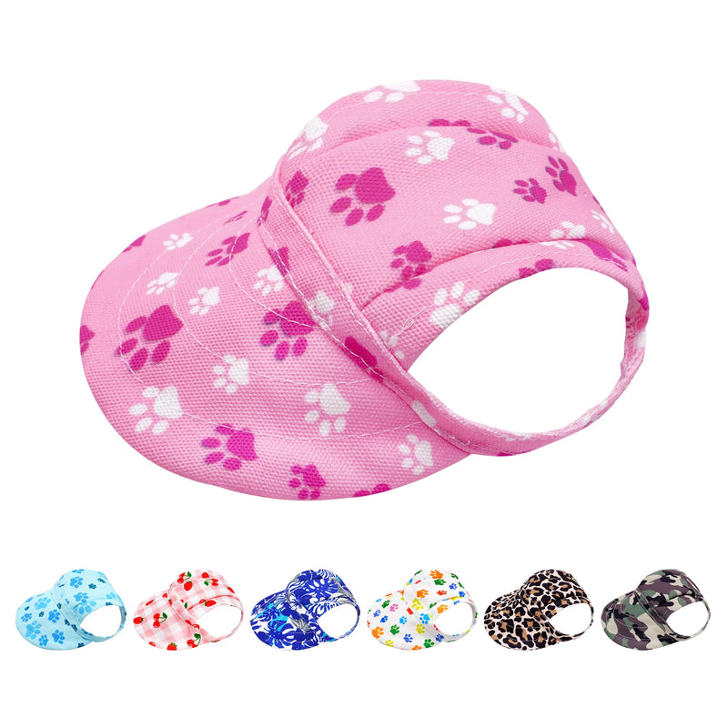PET SHOW Paw Print Dog Baseball Cap Dog Visors for Small Doggy Cats Summer Waterproof Pet Sun Hats with Ear Holes Adjustable Drawstring Girl Puppy Hat -Pink/XS