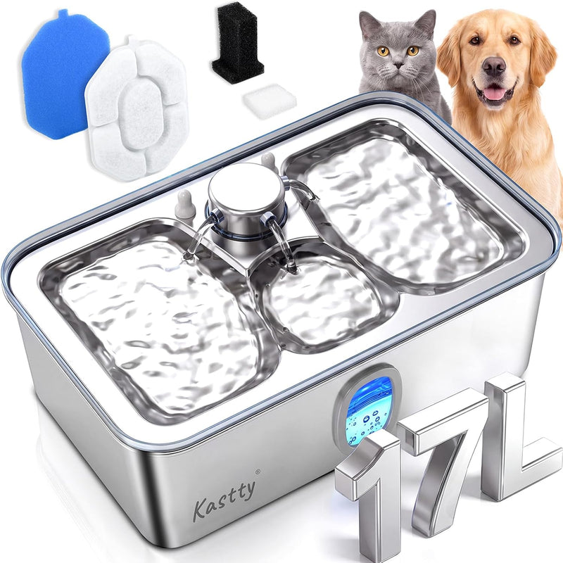 Kastty 17L/4.5 Gal Stainless Steel Dog Water Fountain for Large Dog,FS85