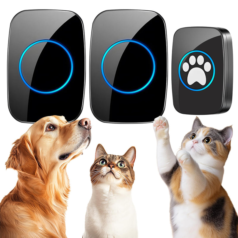 Edge Touch Dog Bell – Blk Long-Range Wireless Dog Door Bell 1000ft with LED, Waterproof Dog Buttons & Dog Clicker for Communication, Durable Bells for Dog Training to Go Outside(2 Chimes & 1 Bell)