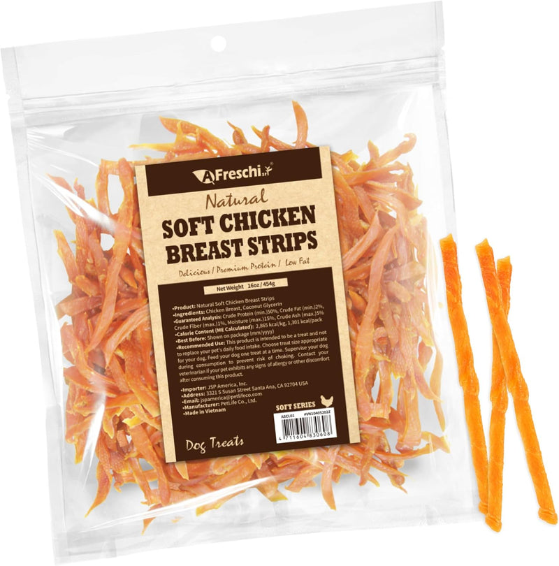 A Freschi srl® Soft Chicken Dog Treats, Chicken Breast Strips, 16 oz