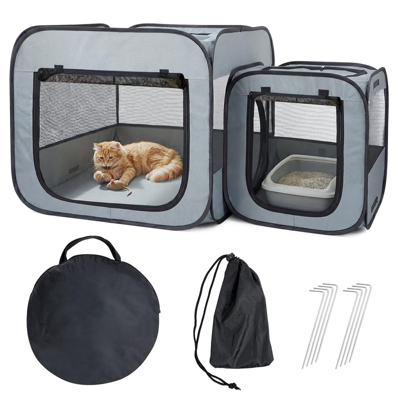 Portable Cat Playpen with Separate Areas, Foldable Cat Tent for Indoor and Outdoor, Pet Playpen for Kittens and Small Dogs