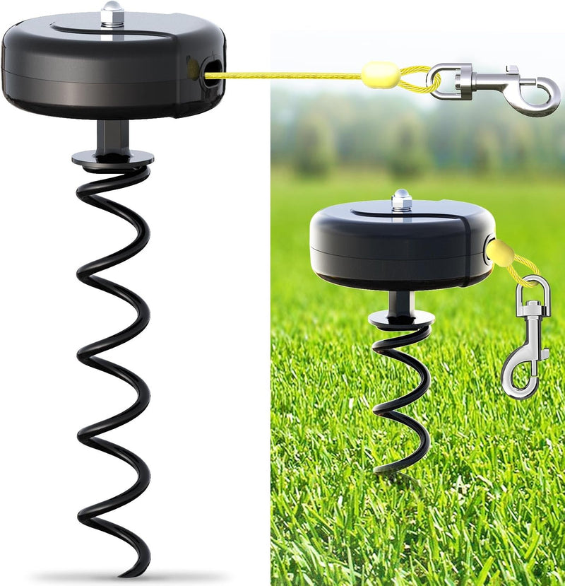 Dog Tie Out Cable and Stake 360° No Tangle Heavy Spiral Yard Stake and Retractable Dog Leash for Dogs Up to 10-90 lbs, 3