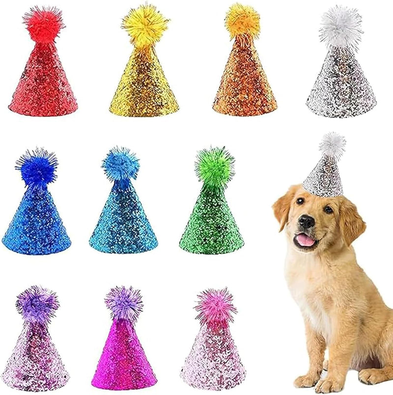 10 Pcs Dog Birthday Hat Set for Small Medium Dogs Cat Puppies, Mini Party Hat with Adjustable Headbands, Cute Pet Hat wi