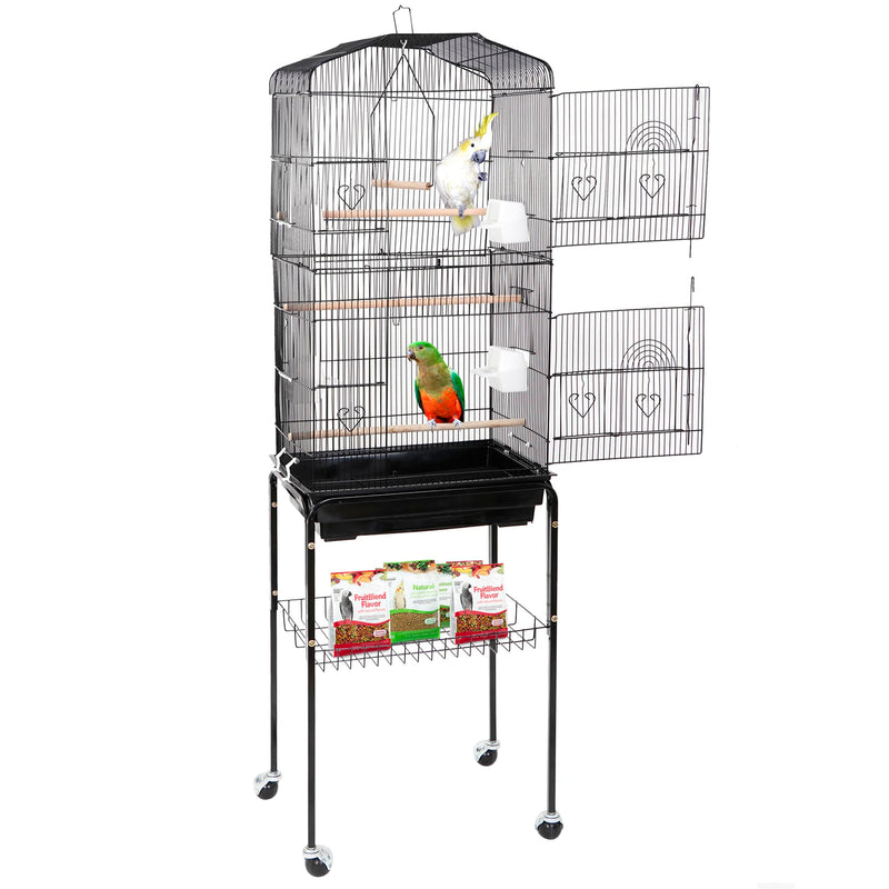 Nova Microdermabrasion 63 Inch Medium Pet Bird Cage with Detachable Rolling Wrought Iron Stand for Cockatiel, Sun Conure, Parakeet, Finch, Budgie, Lovebird, and Canary Birds