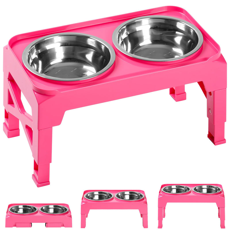 Hubulk Elevated Dog Bowls with 2 Stainless Steel Dog Food & Water Raised Bowls with No Spill Edge Non-Slip Stand Adjusts to 3 Heights(2.75