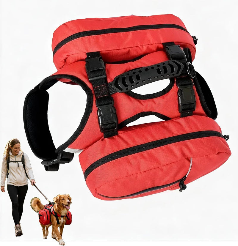 Dog Hiking Backpack, Dog Harness with Pockets Lightweight 2 in 1 Removable Storage Saddle Pack Breathable Padded Vest wi