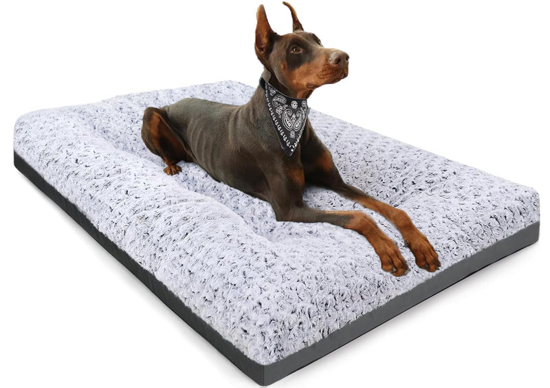 POCBLUE Deluxe Washable Dog Bed for Large Dogs Dog Crate Mat 35 Inch Comfy Fluffy Kennel Pad Anti-Slip for Dogs Up to 60 lbs, 35