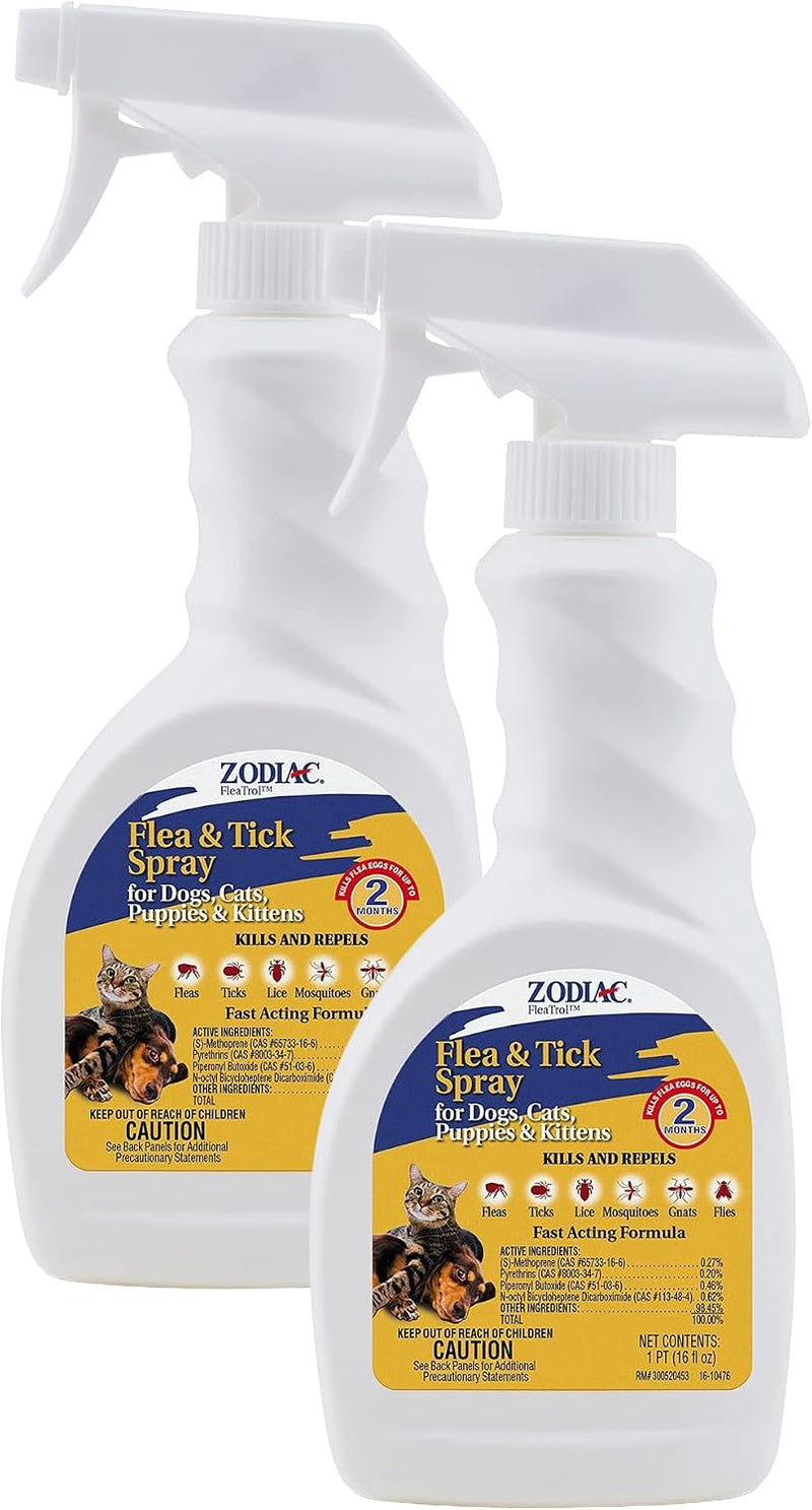 Zodiac Flea & Tick Spray for Dogs, Cats, Puppies & Kittens 16 Fluid Ounces (Pack of 2)