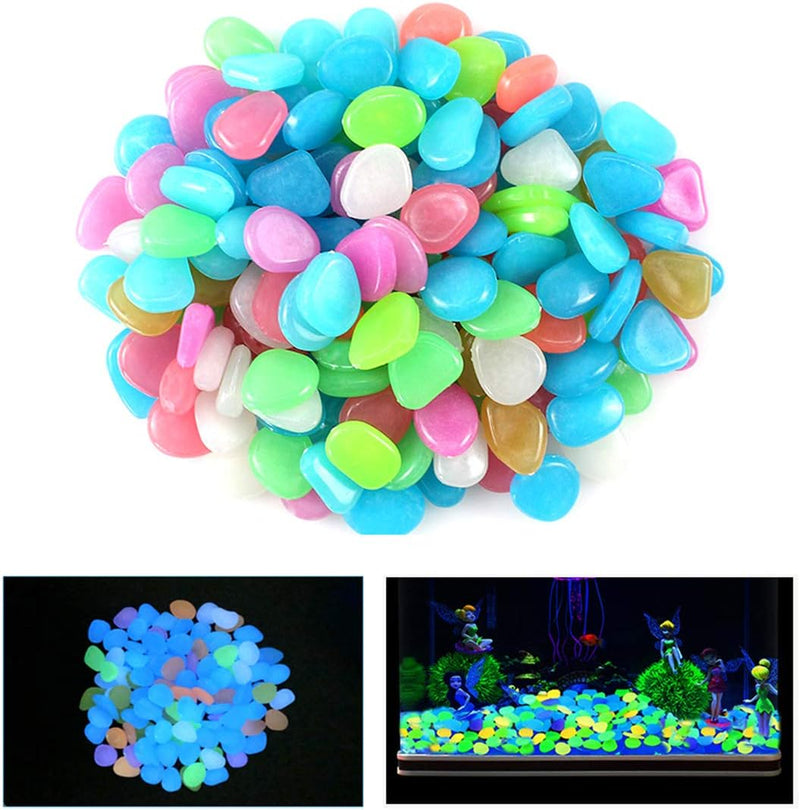 QIAONIUNIU 100 Pcs New Colorful Glow in The Dark Pebbles Stones Rocks for Fish Tank Aquarium Garden Walkway