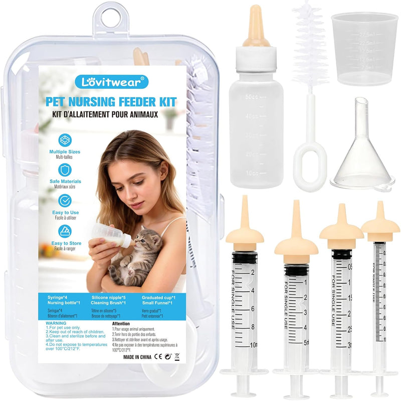 Pet Nursing Feeder Kit, 13PCS Kitten Puppy Feeding Set, Hand Feeding Syringe with Soft Silicone Nipples for Newborn Pupp