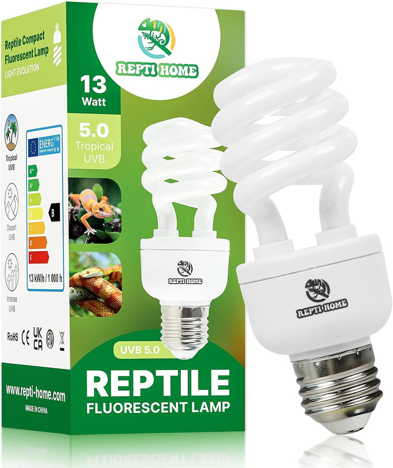 UVB Reptile Light 5.0, 13W Tropical and Sub-Tropical UVA UVB Bulb for Reptiles, Tropical Terrarium Compact Fluorescent L
