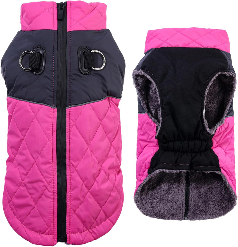 JoyDaog Winter Dog Coats for Small Dogs,Puppy Jacket with Harness,Pink M
