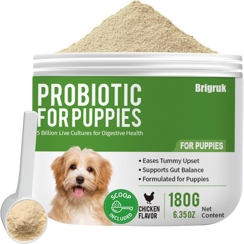 Probiotics for Puppies - 5 Billion CFU Digestive Health Supplement with 9 Strains & Prebiotics - Eases Tummy Upset, Gas