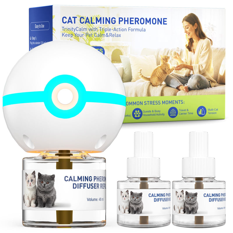 SHIORI TrinityCalm Cat Calming Diffuser Kit, Advanced 3-in-1 Pheromone & L-Theanine System for Multi-Cat Stress, Spraying, Fighting & Hiding, 60-Day Starter Kit