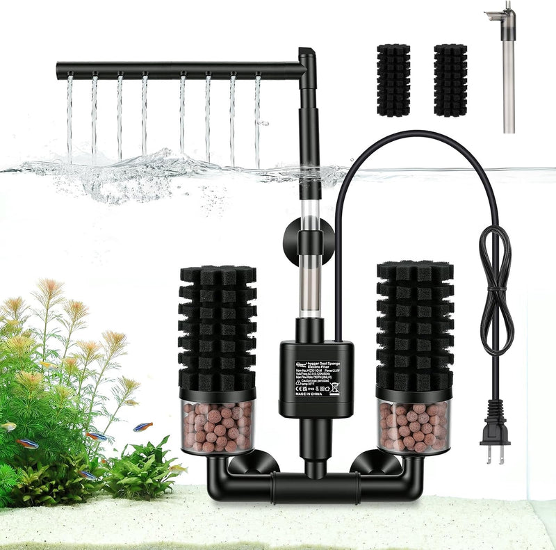 hygger Electric Aquarium Sponge Filter, 3.5W Quiet Fish Tank Filter Pump with 2 Spare Sponge & Bio Media Balls, Adjustab