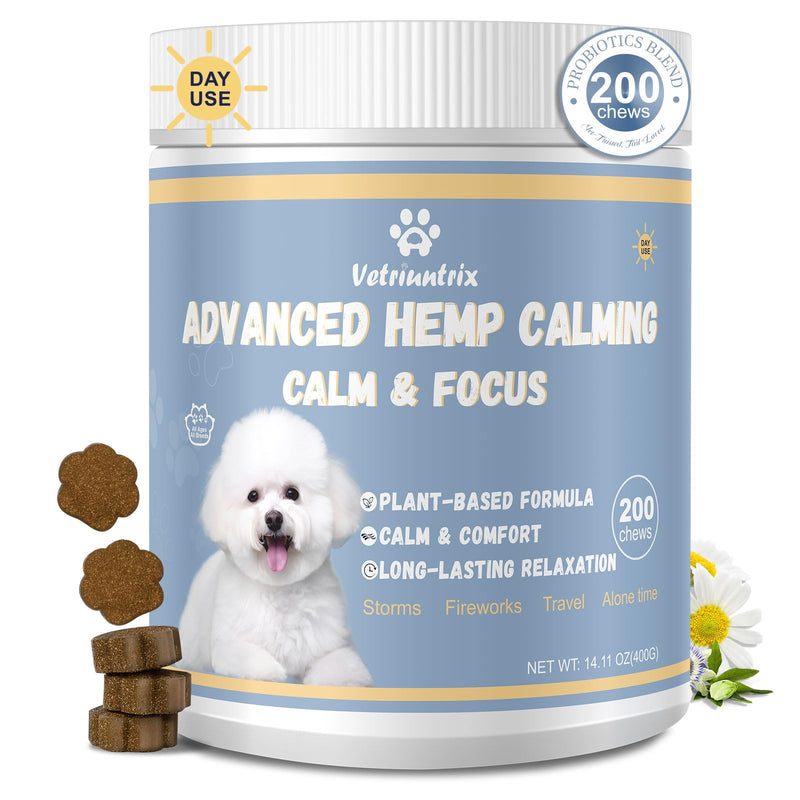 Vetriuntrix Dog Calming Chews, Calming Chews for Dogs with Natural Plant Extracts for Fireworks, Storms, Thunder, Barking, Separation, 200 Count