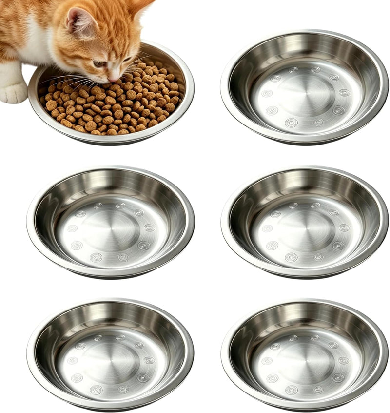 6Pcs Stainless Steel Cat Bowls 6.25In Shallow Wide Whisker-Friendly