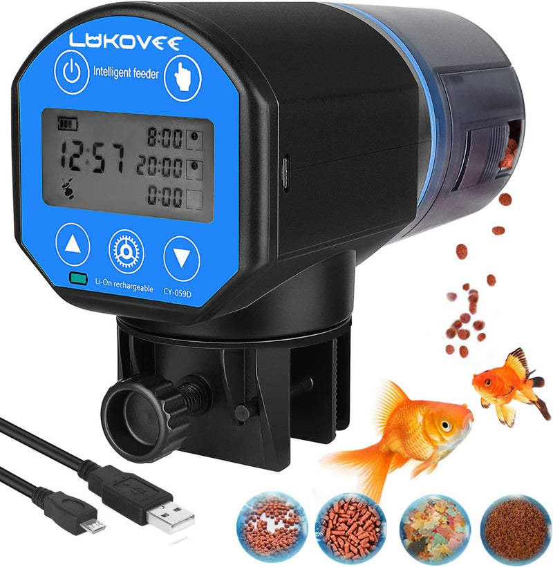 Lukovee Automatic Fish Feeder, Feeding Time Display, 200ML Capacity, USB