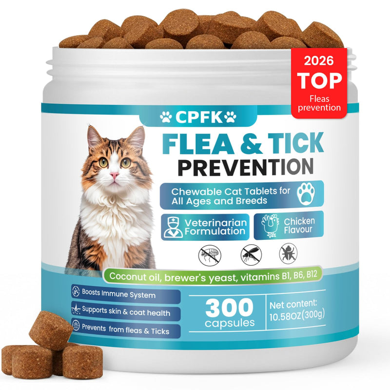 Chewable Flea Treatment for Cats Flea and Tick Prevention for Cats Chewables Fleas Chewables for Cat of All Breeds and Ages 300 Chewable Tablets