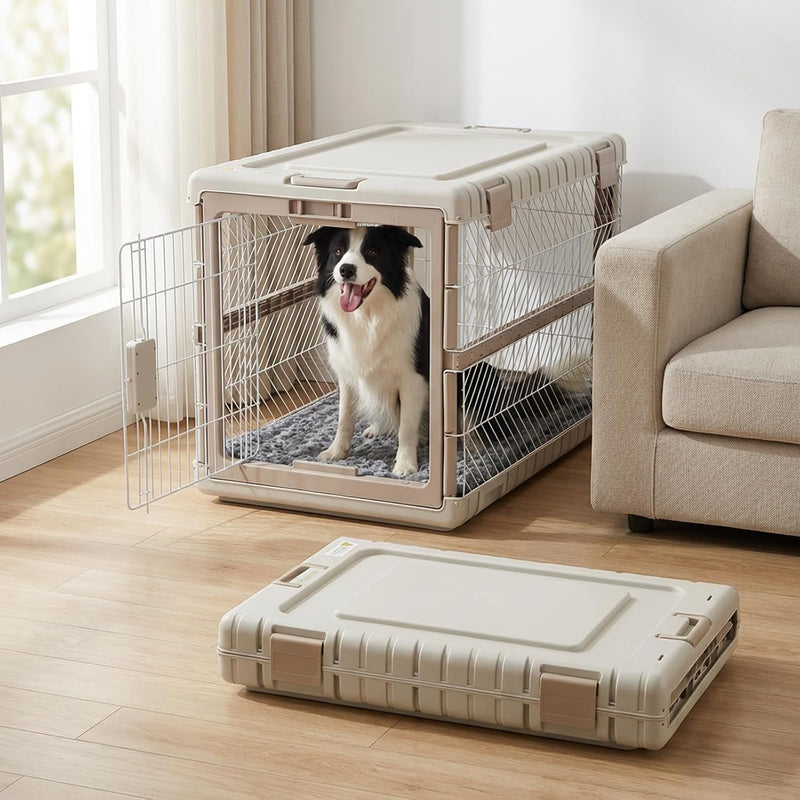 ZOMISIA Collapsible Dog Crate with Bed Mat, 36'' Foldable Dog Kennel for Large Dogs, Tool-Free Portable Cage with 2 Rolling Wheels & Handles, Pet Carrier for Indoor Outdoor