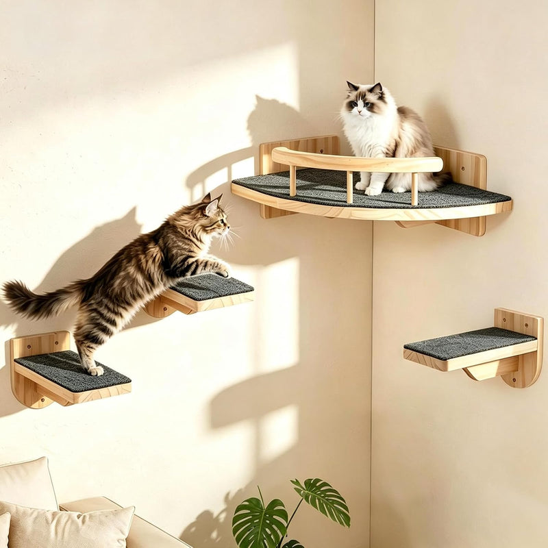 Cat Wall Shelves with 3 Perch Steps, Cat Wall Climber Furniture Up to 26lbs