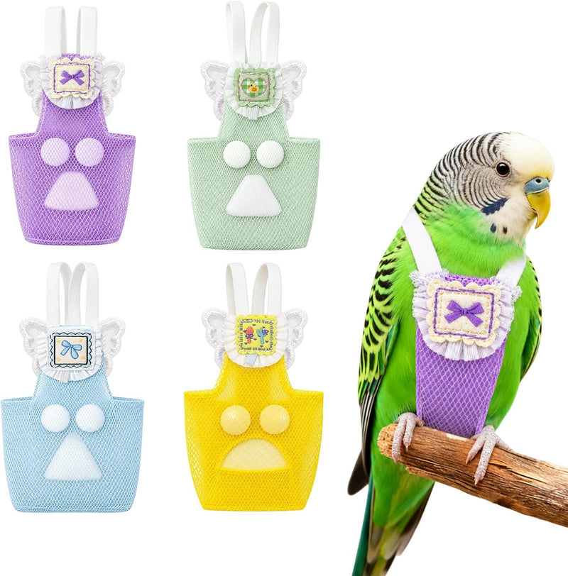 Bird Diaper, 4 Pcs Reusable Parrot Nappy with Elastic Straps