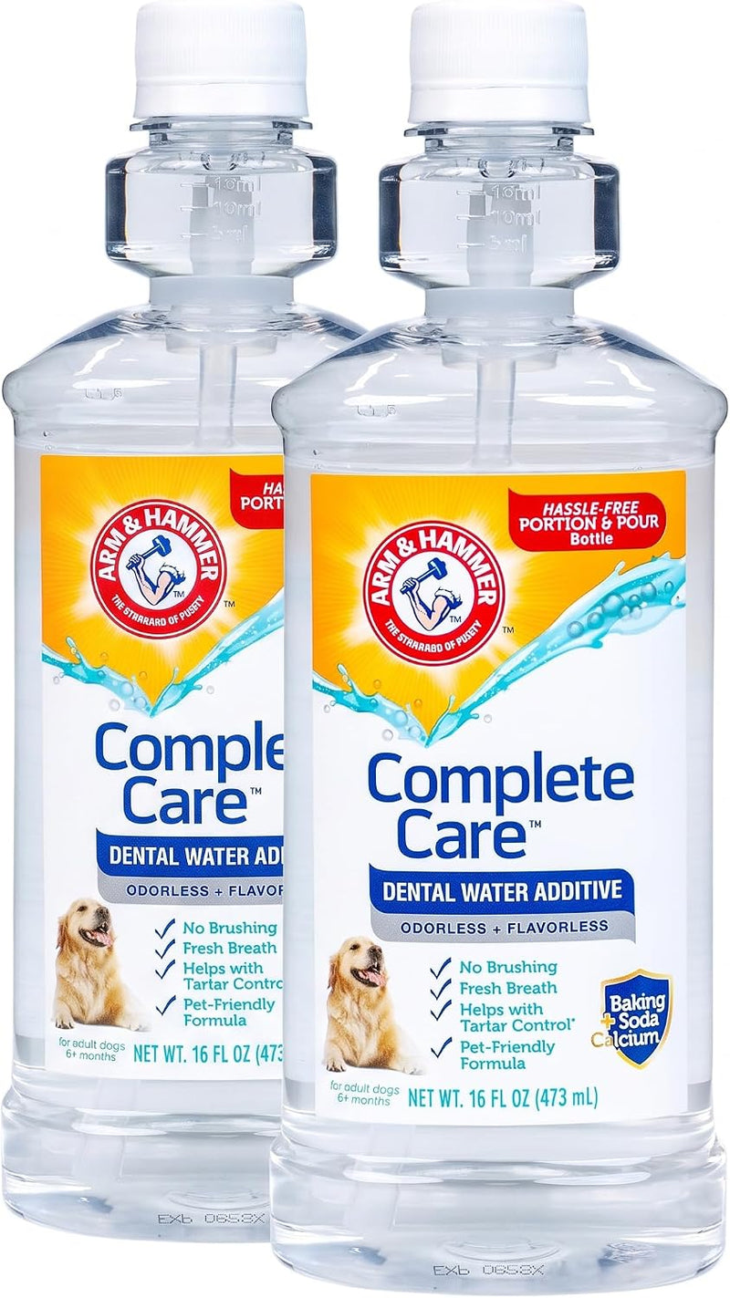 Arm & Hammer Complete Care Dental Water Additive for Dogs, Easy Portion Bottle, Dog Breath Freshener, Dog Mouth Wash or