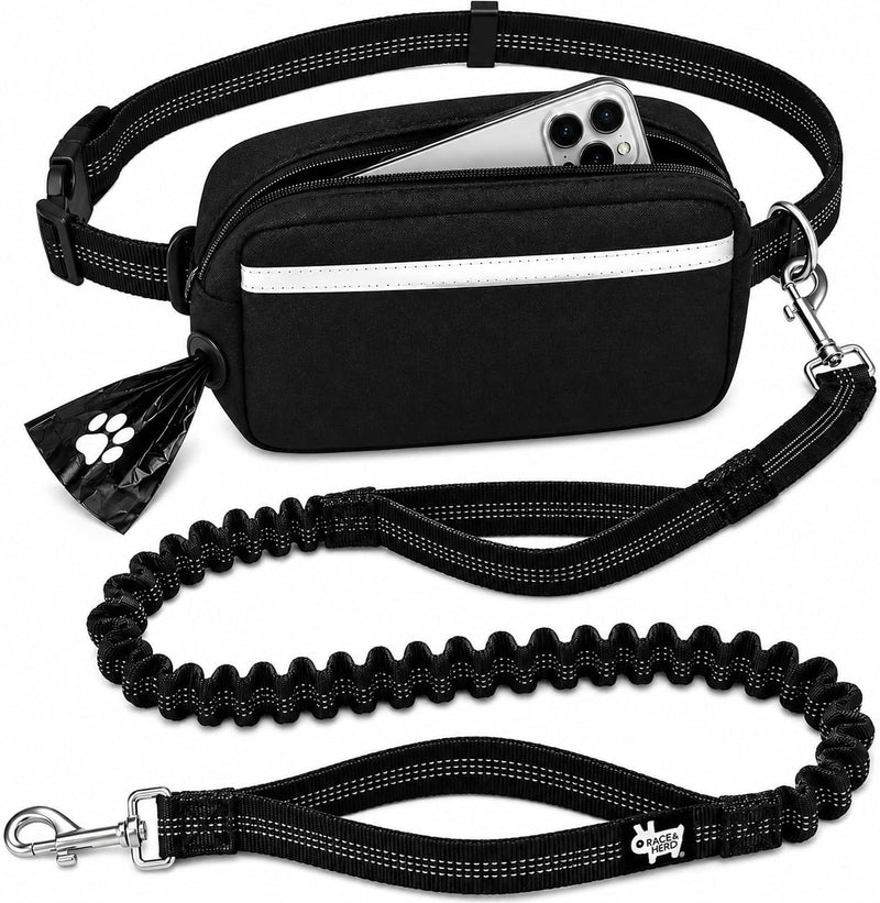 Race&Herd Hands Free Dog Leash with Zip Pouch — Bungee Waist Belt