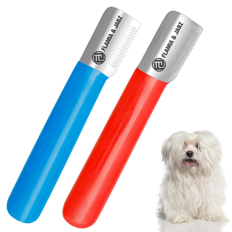FLAMIA & JABZ Stripping Knife for Dogs, Right Handed, Stainless Steel with Plastic Grip (2 Piece Pack)