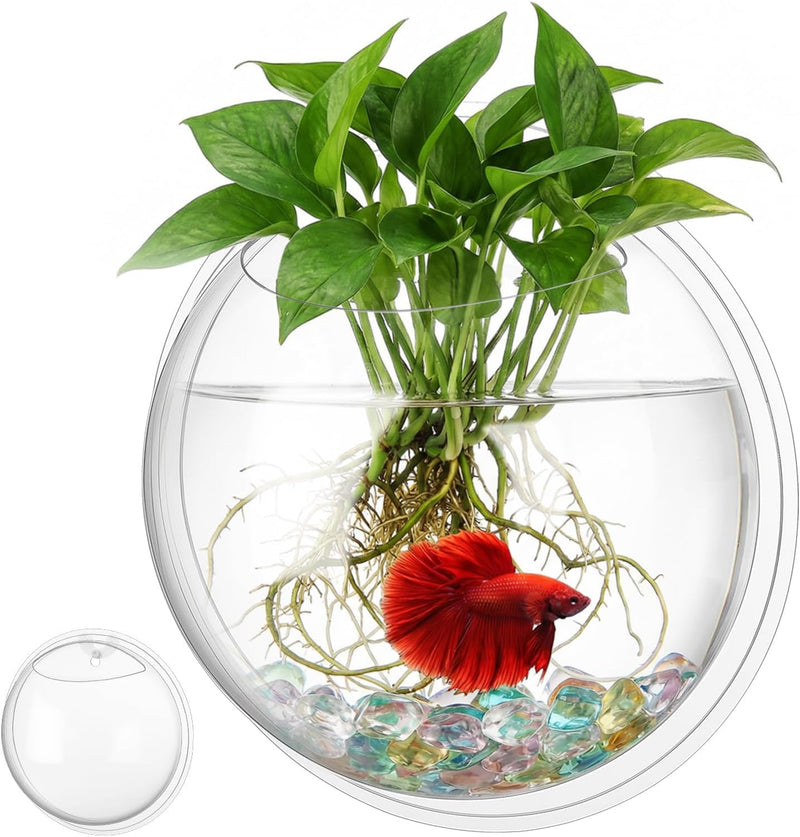 iplusmile Wall Mounted Fish Bowl - 9 Inch Round Acrylic Betta Fish Tank, Hanging Bubble Vase for Plant Propagation & Hom