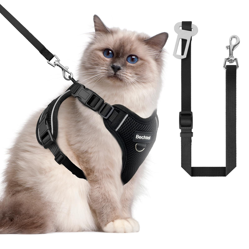 Cat Harness and Leash for Walking, The Upgrade Can be Adjusted in Four Directions and Breathable Cat Harness for Anti Escape that can be Fitted and Positioned, Reflective Strips Harness, Black, M