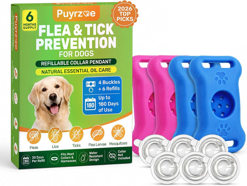 Puyrzoe Flea Collar for Dogs Pendant, 6 Refills Dog Flea Collar Pendant Tag