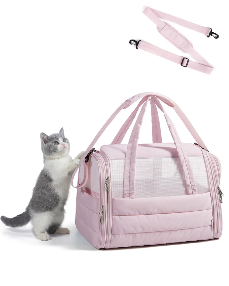 BAGSMART Cat Carrier: Soft-Sided Pet Carrier for Small Medium Cats Dogs Puppy Quilted Collapsible Puffy Travel Bag Up to 20 Lbs Pink
