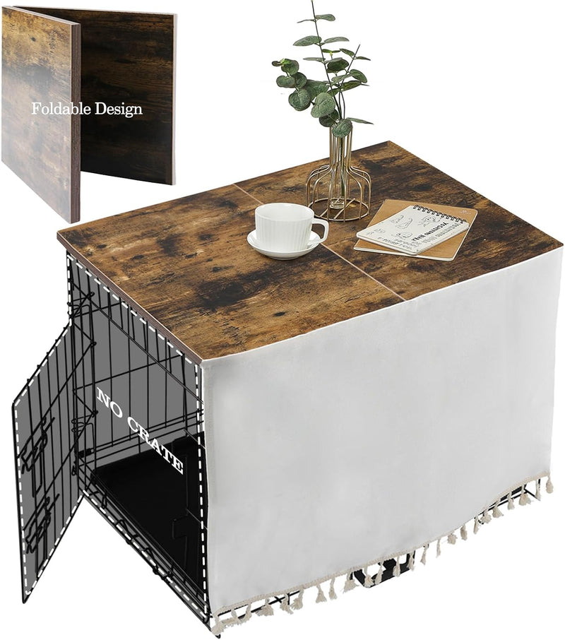 VIE DE AMAN Dog Crate Topper Wood with Tassel Curtain for 24 inch Crate